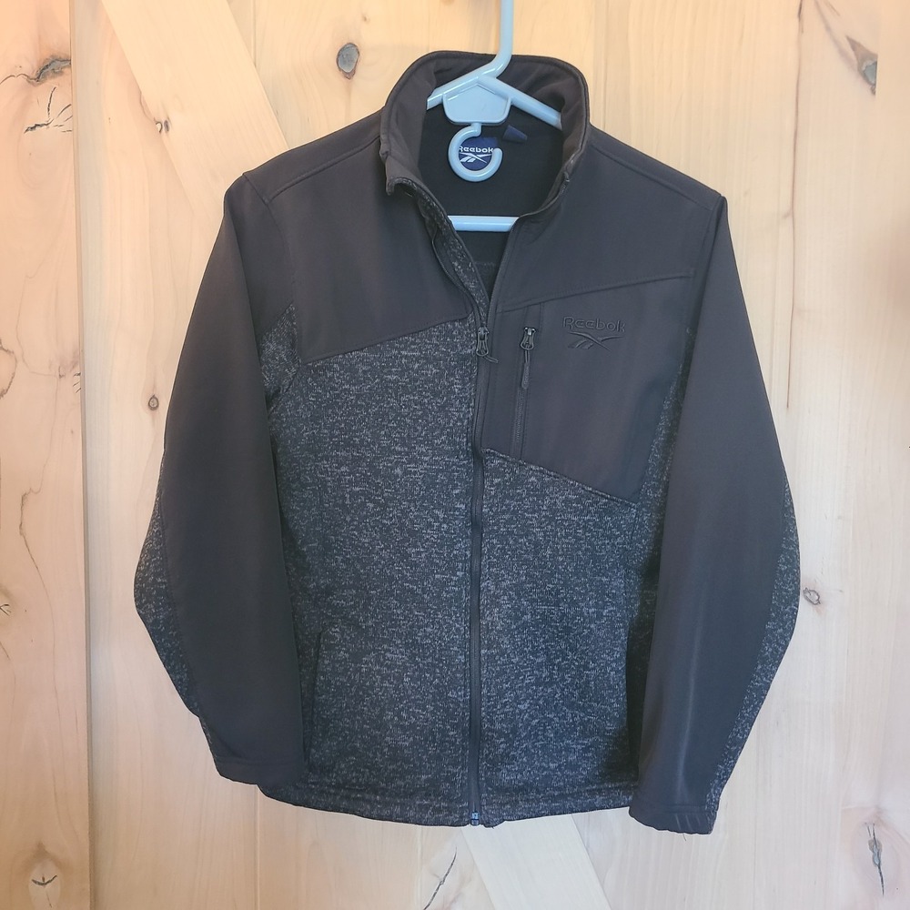 Reebok Womens Large Full Zip Jacket Black Gray Fleece Performance Outdoor L
